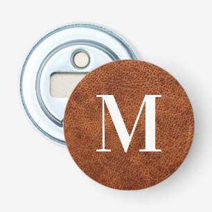 Faux Brown Leather Modern Monogram Bottle Opener