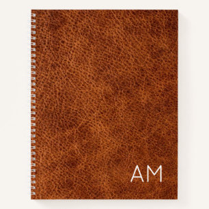 Faux Brown Leather Modern Two Letter Monogram Notebook