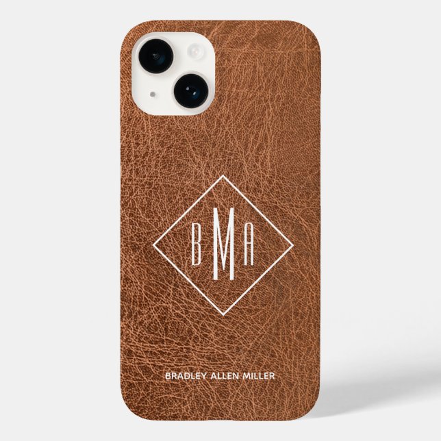 Faux Brown Leather Monogram  Case-Mate iPhone Case (Back)