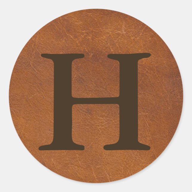 Faux Brown Leather Texture Classic Round Sticker (Front)