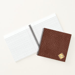 Faux Brown Leather Texture Personalized Monogram Notebook