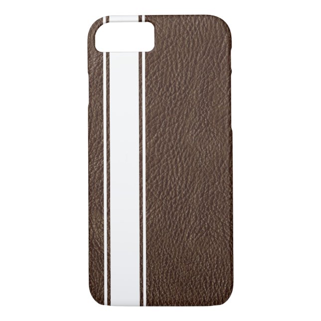 Faux Brown Leather & White Stripe iPhone 7 Case (Back)