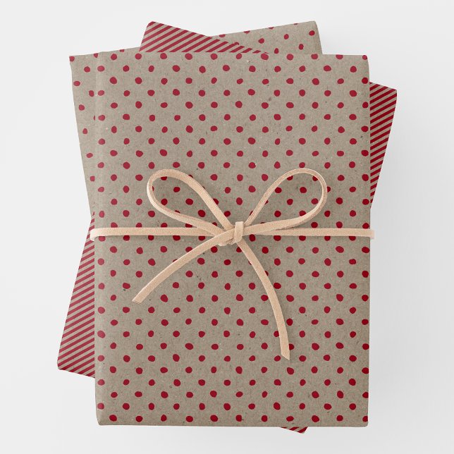 Faux Brown & Red Kraft Paper With Multi Patterns (Faux Brown & Red Kraft Paper w/ Stripes & Irregular Polka Dots)