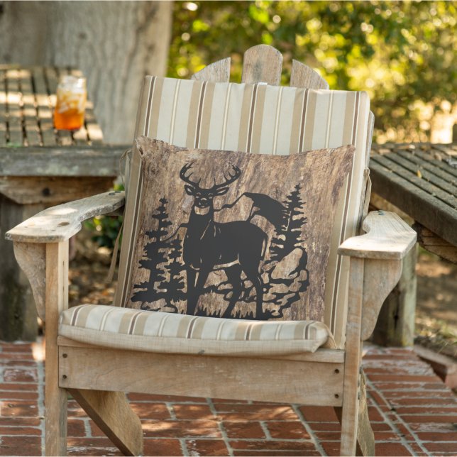Faux Brown Tree Bark Texture Look Pattern Outdoor Pillow (Chair)