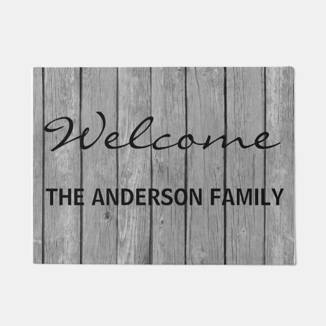 Faux Brown Wood Personalized Door Mat (Front)