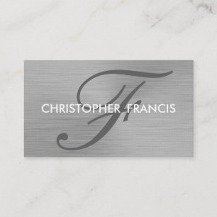 Faux brushed aluminum monogram business cards