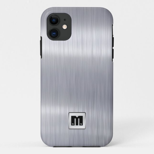 Faux Brushed Aluminum with custom monogram Case-Mate iPhone Case (Back)