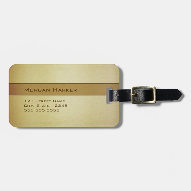 Faux Brushed Gold - Custom Name Luggage Tag (Front Horizontal)