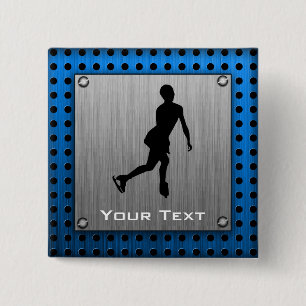 Faux Brushed Metal; Figure Skating 2 Inch Square Button