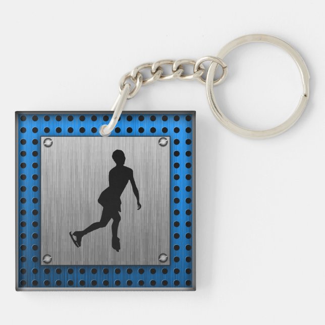 Faux Brushed Metal; Figure Skating Keychain (Back)