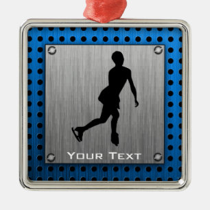 Faux Brushed Metal; Figure Skating Metal Ornament