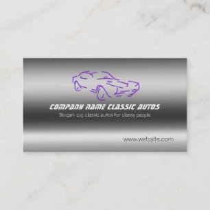 Faux Brushed Steel - Purple Classic Car template Business Card