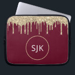 Faux Burgundy Gold Dripping Glitter Monogram Laptop Sleeve<br><div class="desc">Gold and Burgundy Red Faux Dripping Glitter and Sparkle Elegant Monogrammed Initials Case. This case can be customized to include your initial and first name.</div>