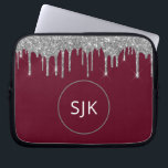 Faux Burgundy Silver Dripping Glitter Monogram Laptop Sleeve<br><div class="desc">Silver and Burgundy Red Faux Dripping Glitter and Sparkle Elegant Monogrammed Initials Case. This case can be customized to include your initial and first name.</div>