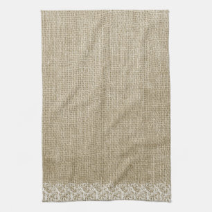 Faux Burlap and Lace Kitchen Towel