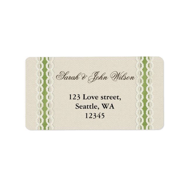 FAUX burlap and lace lime country wedding Label (Front)