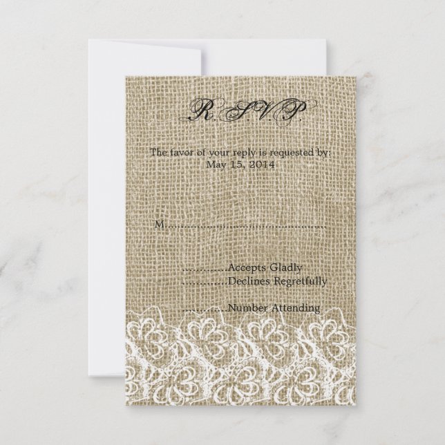 Faux Burlap and Lace  RSVP Card (Front)