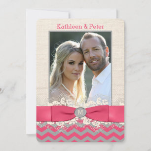 FAUX Burlap, invitation de mariage en dentelle, Ch