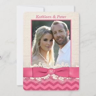 FAUX Burlap, invitation de mariage en dentelle, Ch