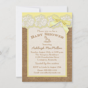 FAUX Burlap Lace ivoire, Invitation Baby shower ja