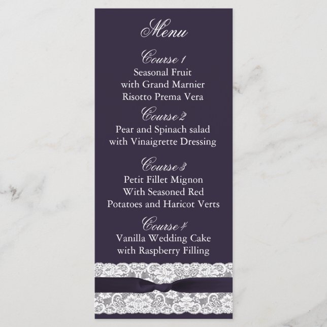 FAUX burlap lace, rustic wedding menu cards (Front)