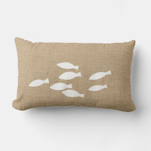 Faux Burlap Oreiller Nautique avec Poisson