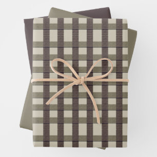 Faux Burlap Plaid design- Country Taupe set Wrapping Paper Sheet