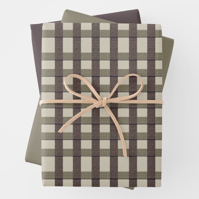 Faux Burlap Plaid  design- Country Taupe set Wrapping Paper Sheet (In situ)