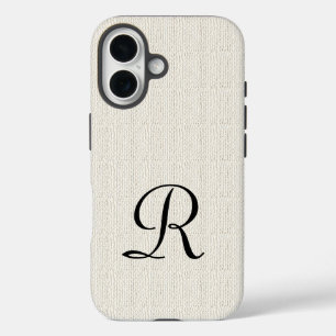Faux Burlap Rustic Monogram iPhone 16 Case