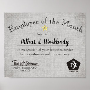 Faux burlap star employee of the month certificate poster