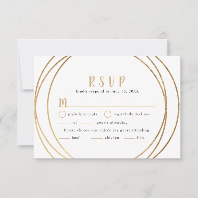 Faux cadre de mariage géométrique rond en or RSVP  (Devant)