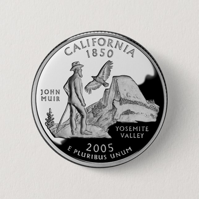 Faux California State Quarter Yosemite Valley Muir 2 Inch Round Button (Front)