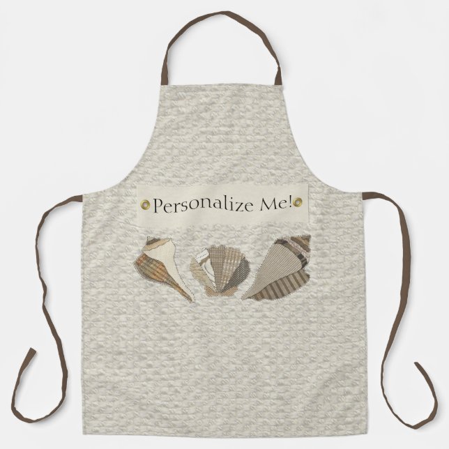 Faux Canvas Fabric Personalized Seashell Applique Apron (Front)
