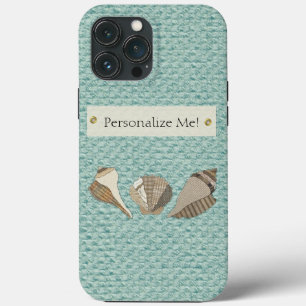 Faux Canvas Fabric Personalized Seashell Applique iPhone 13 Pro Max Case