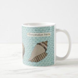 Faux Canvas Fabric Personalized Seashell Applique Coffee Mug