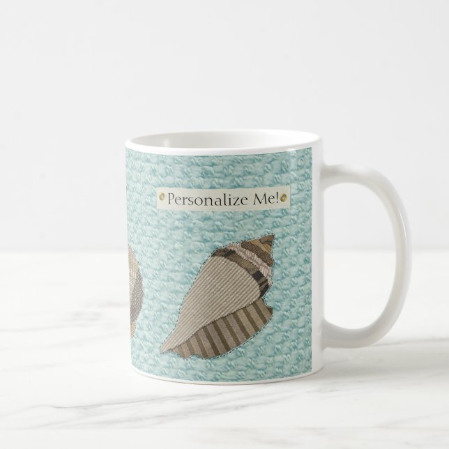 Faux Canvas Fabric Personalized Seashell Applique Coffee Mug (Right)
