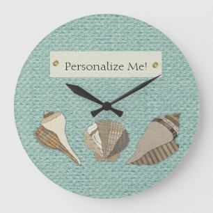 Faux Canvas Fabric Personalized Seashell Applique Large Clock