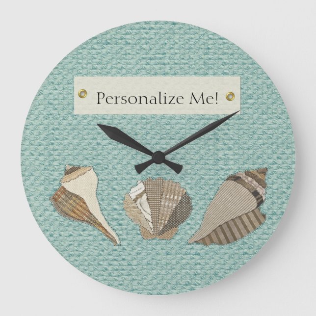 Faux Canvas Fabric Personalized Seashell Applique Large Clock (Front)