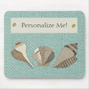 Faux Canvas Fabric Personalized Seashell Applique Mouse Pad