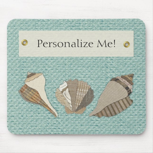 Faux Canvas Fabric Personalized Seashell Applique Mouse Pad (Front)