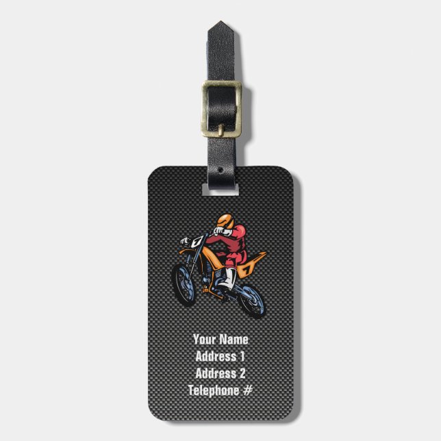 Faux Carbon Fibre Motocross Luggage Tag (Front Vertical)