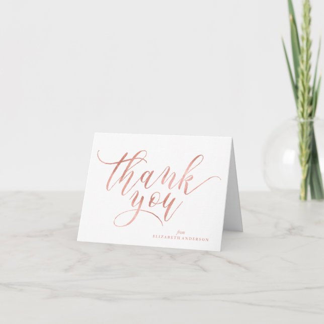 Faux cartes de remerciement en écriture Rose Gold (Devant)