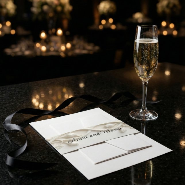 Faux Carved Plaster Relief Ivory Floral Invitation Belly Band (Creator Uploaded)