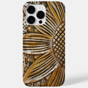 Faux Carved Wooded Texture Sunflower Carving Case-Mate iPhone 14 Pro Max Case