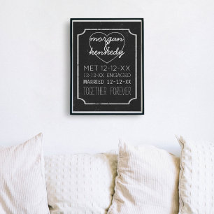 Faux Chalkboard Engaged Married Together Forever Poster