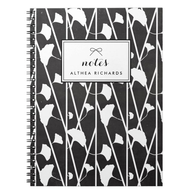 Faux Chalkboard Floral Vines Pattern Personalized Notebook (Front)