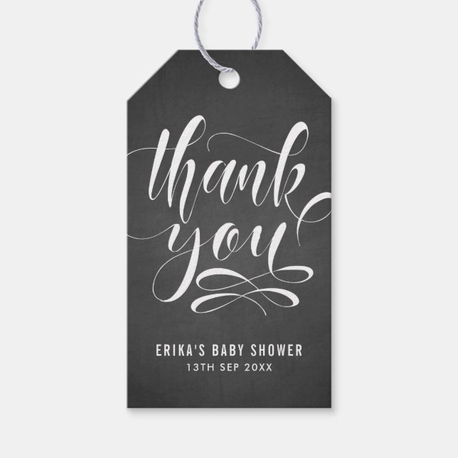 Faux Chalkboard Hand Lettering Thank You Gift Tag (Front)