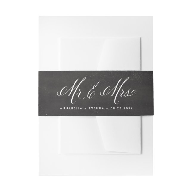 Faux Chalkboard Mr. & Mrs. Elegant Script Wedding Invitation Belly Band (Front Example)