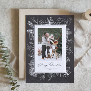 Faux Chalkboard Vintage Botanical Christmas Photo Holiday Card