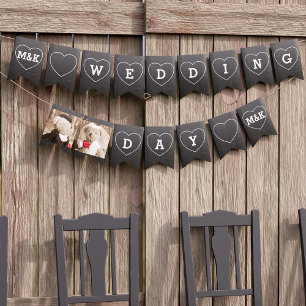 Faux Chalkboard Wedding Day Bunting Personalized Flags